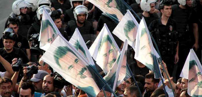 Demonstrators with pictures of imprisoned Kurdish leader Abdullah Ocalan, Diyarbakir, Turkey, Sept. 6, 2015. Sertac Kayar/Reuters/Corbis