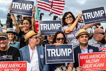 Rally for presidential candidate Donald Trump aboard the USS Iowa, Los Angeles, Sept. 15, 2015. Mark Peterson/Redux