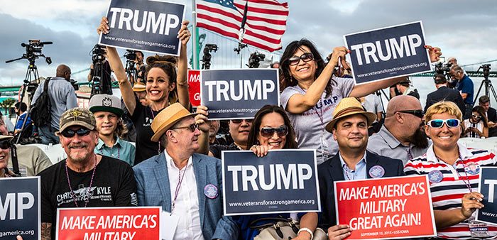 Rally for presidential candidate Donald Trump aboard the USS Iowa, Los Angeles, Sept. 15, 2015. Mark Peterson/Redux