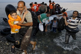 Syrian refugees arriving on the island of Kos, Greece