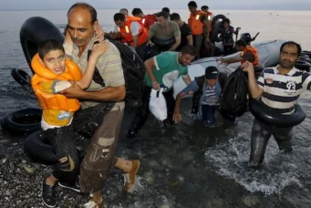 Syrian refugees arriving on the island of Kos, Greece