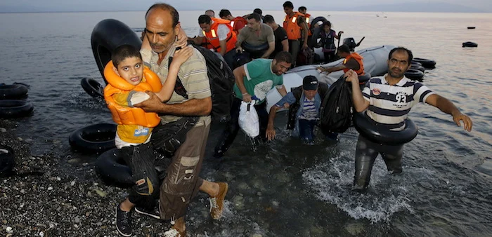Syrian refugees arriving on the island of Kos, Greece