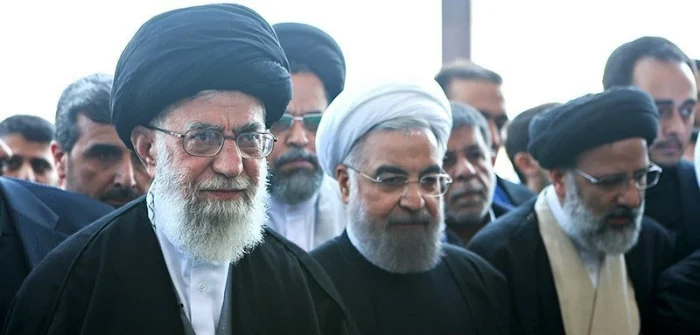 Ayatollah Ali Khamenei and President Hassan Rouhani at the funeral of a leading cleric, Mashhad, Iran, March 5, 2016.