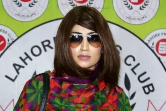 Qandeel Baloch at a press conference in Lahore, Pakistan, June 28, 2016. STR/AFP/Getty Images