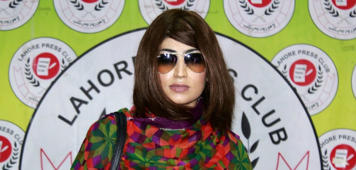 Qandeel Baloch at a press conference in Lahore, Pakistan, June 28, 2016. STR/AFP/Getty Images