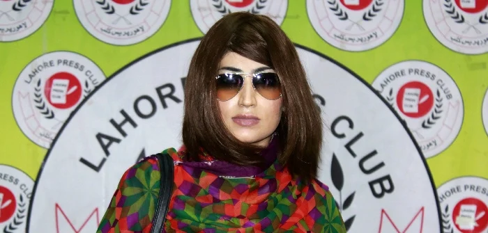 Qandeel Baloch at a press conference in Lahore, Pakistan, June 28, 2016. STR/AFP/Getty Images