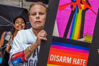 LGBTQ groups and allies protest outside Trump Tower, New York, July 18, 2016. Pacific Press/Alamy