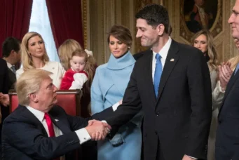 President Donald Trump with House Speaker Paul Ryan and the Congressional leadership in Washington, D.C., Jan. 20, 2017. J. Scott Applewhite/Reuters